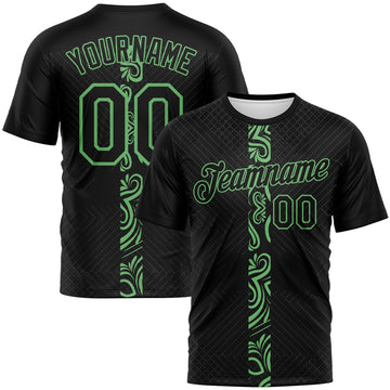 Custom Black-Pea Green Geometric Tribal Sportswear Performance T-Shirt