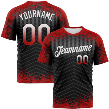 Custom Red Black Gray-White Gradient Speckle Geometric Sportswear Performance T-Shirt