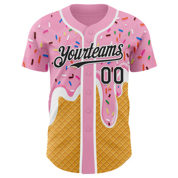 Custom Light Pink Black Yellow-White Foodie Food Dessert Melting Cream Waffle Grid Authentic Baseball Jersey