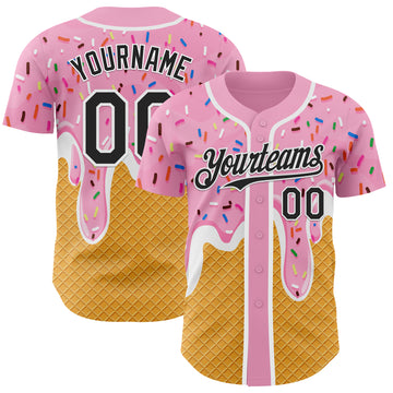 Custom Light Pink Black Yellow-White Foodie Food Dessert Melting Cream Waffle Grid Authentic Baseball Jersey