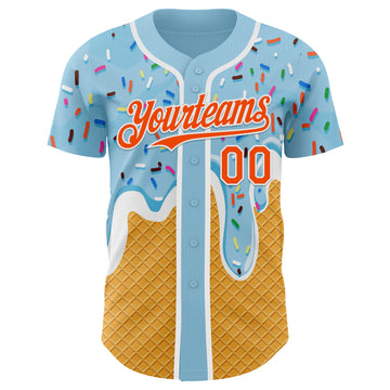 Custom Electric Blue Orange Yellow-White Foodie Food Dessert Melting Cream Waffle Grid Authentic Baseball Jersey