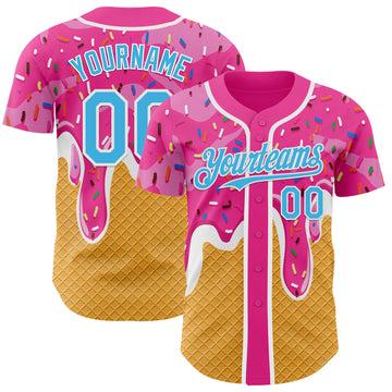 Custom Pink Sky Blue Yellow-White Foodie Food Dessert Melting Cream Waffle Grid Authentic Baseball Jersey