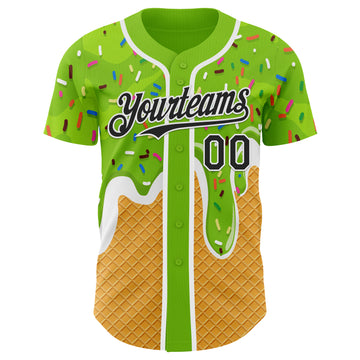 Custom Neon Green Black Yellow-White Foodie Food Dessert Melting Cream Waffle Grid Authentic Baseball Jersey