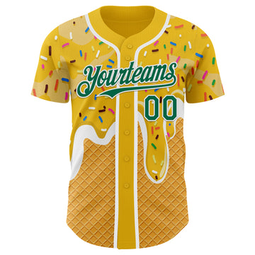 Custom Yellow Kelly Green-White Foodie Food Dessert Melting Cream Waffle Grid Authentic Baseball Jersey