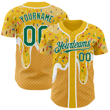 Custom Yellow Kelly Green-White Foodie Food Dessert Melting Cream Waffle Grid Authentic Baseball Jersey
