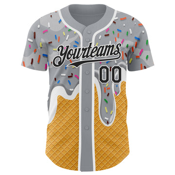 Custom Gray Black Yellow-White Foodie Food Dessert Melting Cream Waffle Grid Authentic Baseball Jersey
