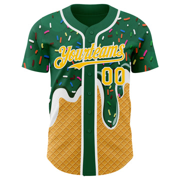 Custom Green Yellow-White Foodie Food Dessert Melting Cream Waffle Grid Authentic Baseball Jersey