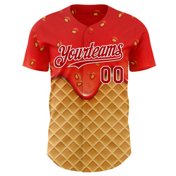 Custom Red Yellow-White Foodie Food Dessert Melting Cream Waffle Grid Authentic Baseball Jersey