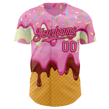 Custom Light Pink Pink Yellow-Brown Foodie Food Dessert Melting Cream Waffle Grid Authentic Baseball Jersey