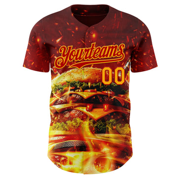 Custom Red-Yellow Foodie Fast Food Burger Authentic Baseball Jersey