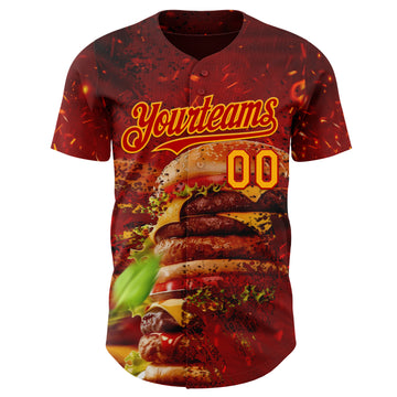 Custom Red-Yellow Foodie Fast Food Burger Authentic Baseball Jersey
