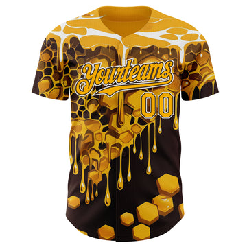 Custom Yellow Black Brown-White Foodie Food Honey Bee Authentic Baseball Jersey