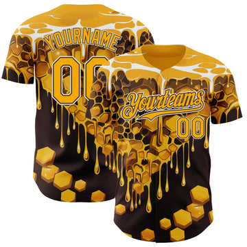 Custom Yellow Black Brown-White Foodie Food Honey Bee Authentic Baseball Jersey