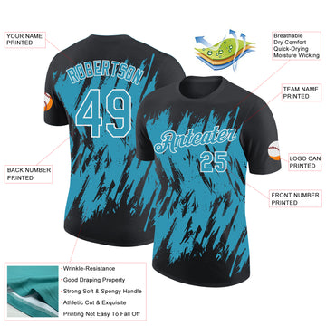 Custom Black Panther Blue-White Torn Sharp Brush Stroke Splatter Performance T-Shirt