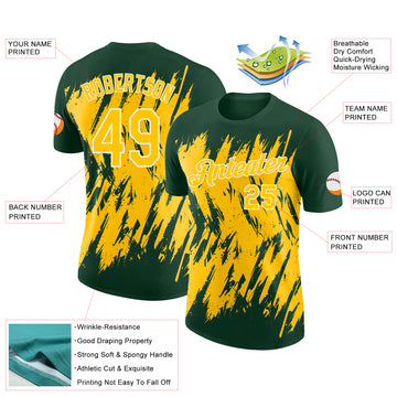 Custom Green Yellow-White Torn Sharp Brush Stroke Splatter Performance T-Shirt