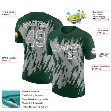 Custom Green Gray-White Torn Sharp Brush Stroke Splatter Performance T-Shirt