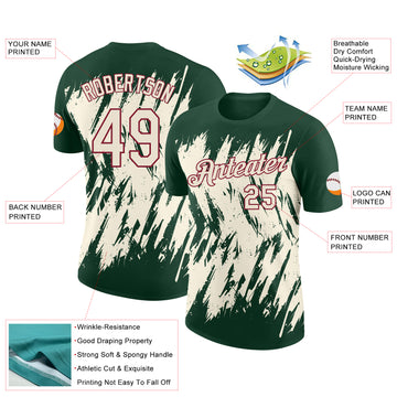 Custom Green Cream-Crimson Torn Sharp Brush Stroke Splatter Performance T-Shirt