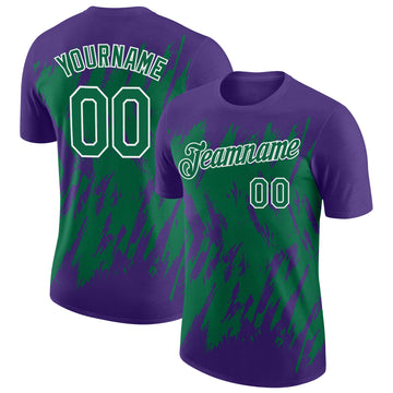 Custom Purple Kelly Green-White Torn Sharp Brush Stroke Splatter Performance T-Shirt