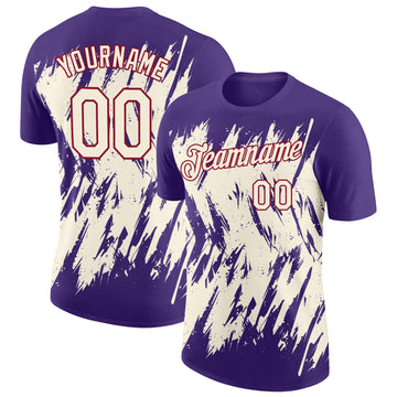 Custom Purple Cream-Crimson Torn Sharp Brush Stroke Splatter Performance T-Shirt