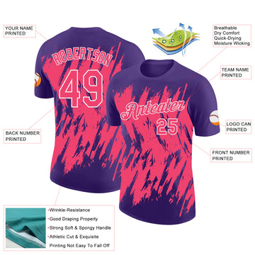 Custom Purple Neon Pink-White Torn Sharp Brush Stroke Splatter Performance T-Shirt