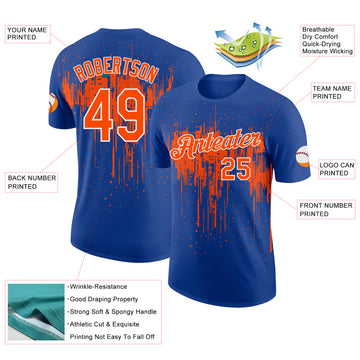 Custom Royal Orange-White Dripping Splatter Paint Performance T-Shirt