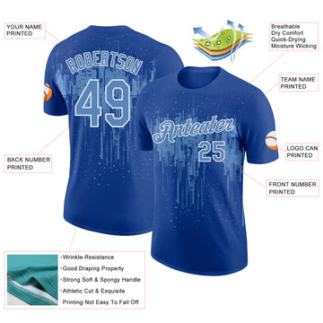 Custom Royal Light Blue-White Dripping Splatter Paint Performance T-Shirt