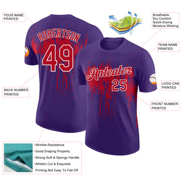 Custom Purple Red-White Dripping Splatter Paint Performance T-Shirt