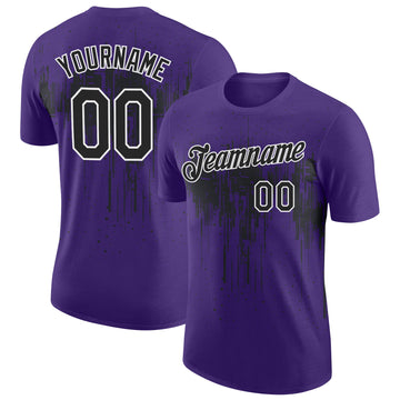 Custom Purple Black-White Dripping Splatter Paint Performance T-Shirt