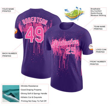 Custom Purple Pink-White Dripping Splatter Paint Performance T-Shirt