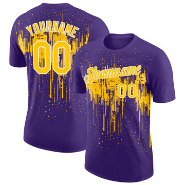 Custom Purple Yellow-White Dripping Splatter Paint Performance T-Shirt