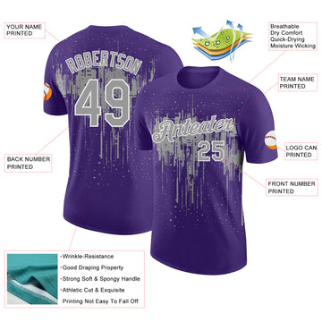 Custom Purple Gray-White Dripping Splatter Paint Performance T-Shirt