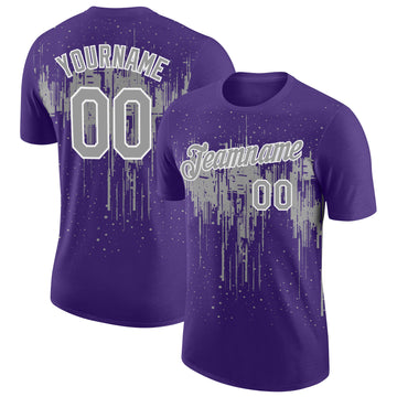 Custom Purple Gray-White Dripping Splatter Paint Performance T-Shirt