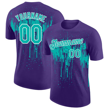 Custom Purple Aqua-White Dripping Splatter Paint Performance T-Shirt