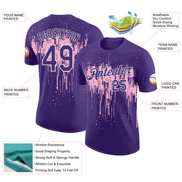 Custom Purple Light Pink-White Dripping Splatter Paint Performance T-Shirt