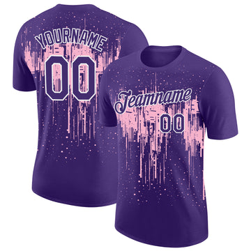 Custom Purple Light Pink-White Dripping Splatter Paint Performance T-Shirt