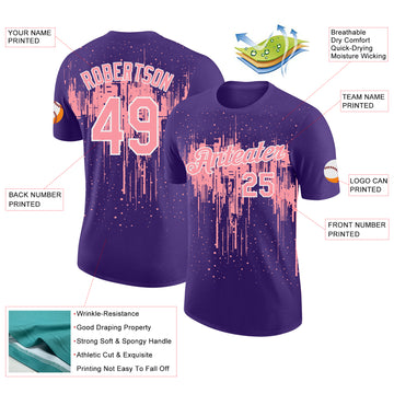 Custom Purple Medium Pink-White Dripping Splatter Paint Performance T-Shirt