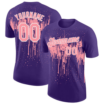 Custom Purple Medium Pink-White Dripping Splatter Paint Performance T-Shirt