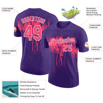Custom Purple Neon Pink-White Dripping Splatter Paint Performance T-Shirt