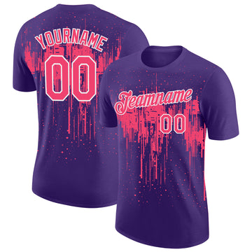 Custom Purple Neon Pink-White Dripping Splatter Paint Performance T-Shirt