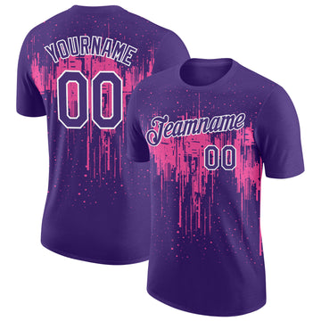 Custom Purple Pink-White Dripping Splatter Paint Performance T-Shirt