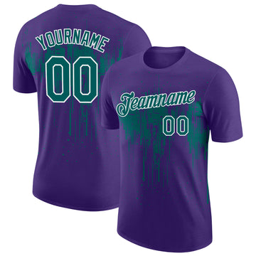 Custom Purple Teal-White Dripping Splatter Paint Performance T-Shirt