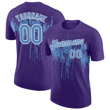 Custom Purple Light Blue-White Dripping Splatter Paint Performance T-Shirt