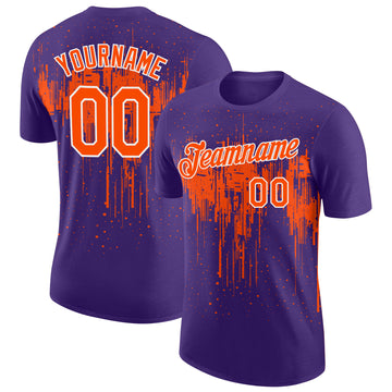 Custom Purple Orange-White Dripping Splatter Paint Performance T-Shirt