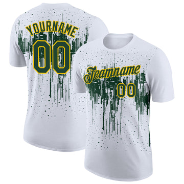 Custom White Green-Yellow Dripping Splatter Paint Performance T-Shirt