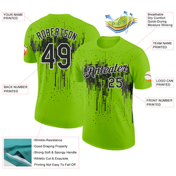 Custom Neon Green Black-White Dripping Splatter Paint Performance T-Shirt
