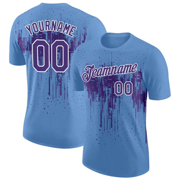 Custom Light Blue Purple-White Dripping Splatter Paint Performance T-Shirt