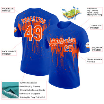 Custom Thunder Blue Orange-White Dripping Splatter Paint Performance T-Shirt