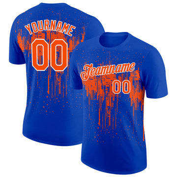 Custom Thunder Blue Orange-White Dripping Splatter Paint Performance T-Shirt