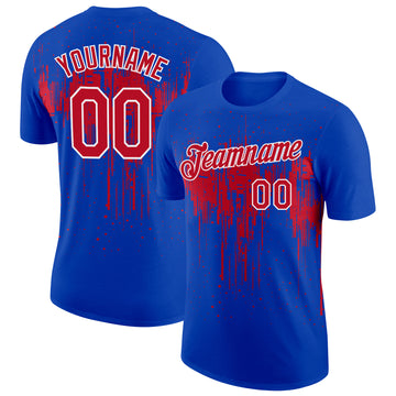 Custom Thunder Blue Red-White Dripping Splatter Paint Performance T-Shirt