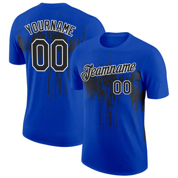 Custom Thunder Blue Black-White Dripping Splatter Paint Performance T-Shirt